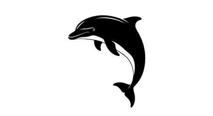 Fototapeta premium Jumping dolphin silhouette on white background for marine life imagery