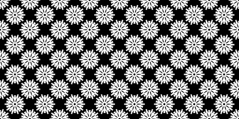 Seamless monochrome floral geometric pattern. Symmetrical white mandala-style ornaments on a black background. Elegant minimalist tile design for textile, wallpaper, and modern backdrop. © Mr. Han Han