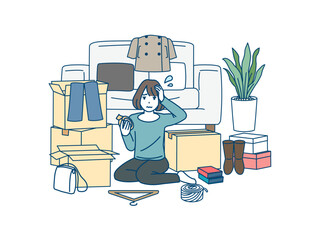 引越し作業が終わらない女性のイラスト