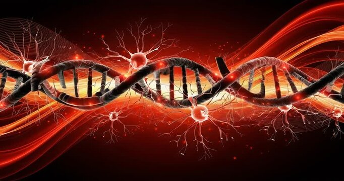 DNA Helix Structure with Energetic Particles.
