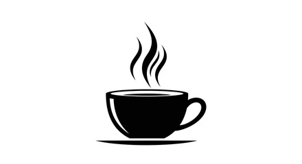 Obraz premium Black Coffee Cup with Steam Isolated on White Background, Hot Drink Mug Icon, Tea Cup Symbol, Vector Illustration for Cafe or Breakfast