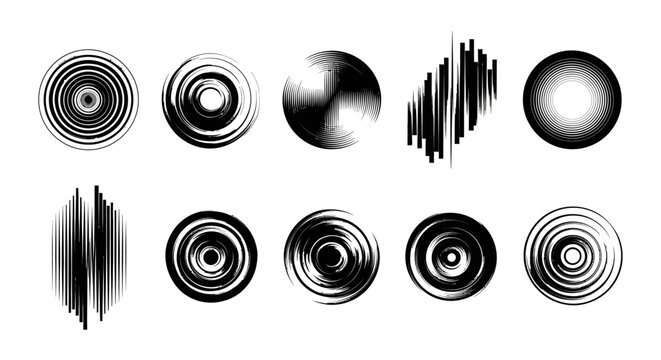 dynamic abstract sound waves and concentric circles graphic elements perfect for technology backgrounds or modern digital design projects.