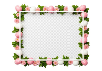 Fototapeta premium A floral frame with pink roses and green leaves isolated on transparent background