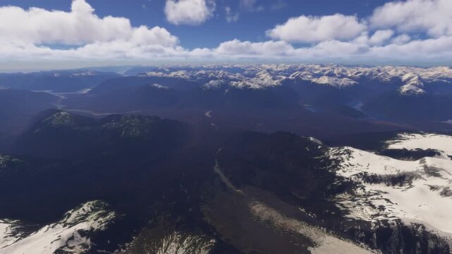 Aerial view of the snow in Pumalin National Park in Chaiten. Los Lagos. Chile