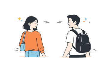 Obraz premium Strangers brief eye contact. Two people pass each other and share a short, quiet glance before looking away. The moment feels subtle and human, capturing