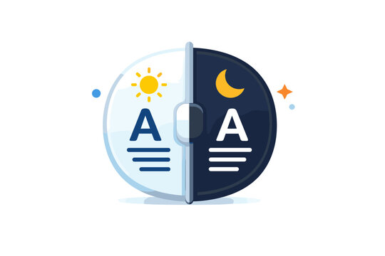 Contrast and readability controls visualized as a split screen badge with light and dark modes balanced by a central slider, communicating accessibility and