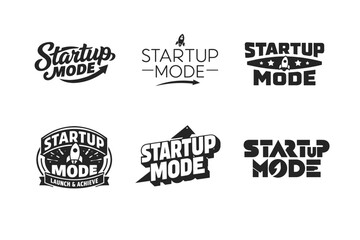 Fototapeta premium Startup Mode. Set lettering. harmonious lettering variations of the same emblematic concept, each with different artistic interpretation (Bold hand-lettering