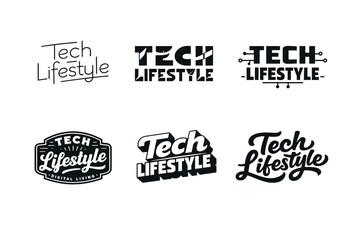 Obraz premium Tech Lifestyle. Set lettering. harmonious lettering variations of the same emblematic concept, each with different artistic interpretation (Modern minimal
