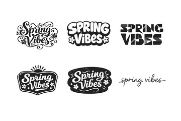 Fototapeta premium Spring Vibes. Set lettering. harmonious lettering variations of the same emblematic concept, each with different artistic interpretation (Whimsical curly type