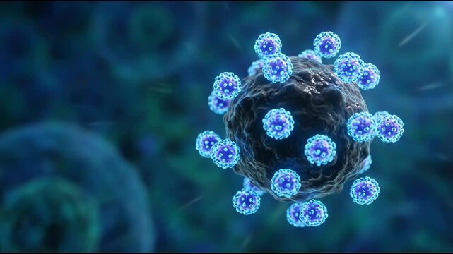 Detailed animation of the virus structure. Scientific biology and medicine research concept for education and molecular study.