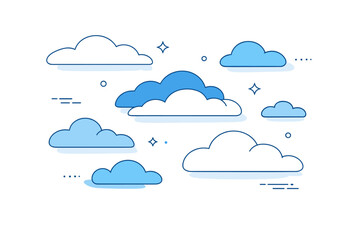 Obraz premium Cloud patterns in blue sky. An abstract editorial scene focusing on rhythm and balance of cloud shapes across the sky. Floating forms create a sense of calm