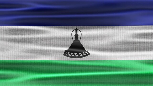 Lesotho flag waving in the wind with high quality fabric texture