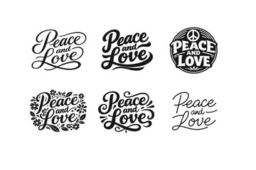 Fototapeta premium Peace And Love. Set lettering. harmonious lettering variations of the same emblematic concept, each with different artistic interpretation (Elegant script with