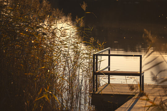 Tranquil sunset view at Dzirnezers lake pier