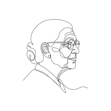 Continuous line drawing of an elderly woman with glasses  