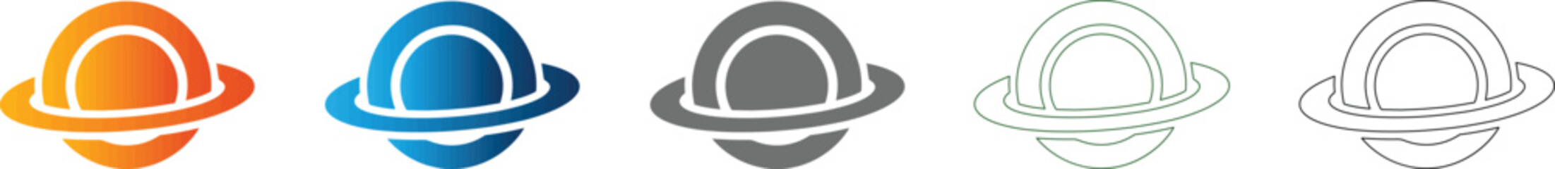 Simple Saturn Planet Icon Set with Rings, a Celestial Body Flat Design Vector Illustration © mr nexa design