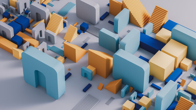 Vibrant 3D abstract blocks and stairs background