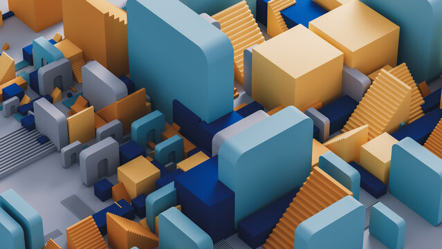 Vibrant 3D abstract blocks and stairs background