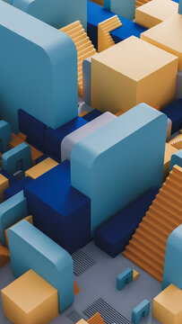 Vibrant 3D abstract blocks and stairs background