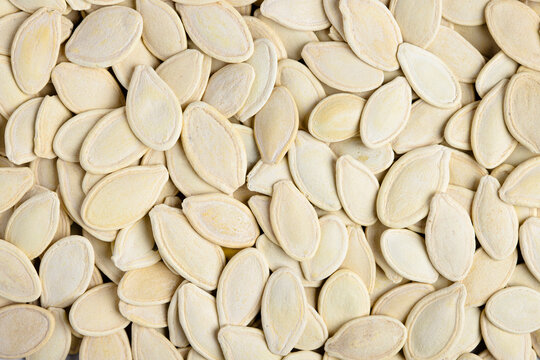 Close-up of raw pumpkin seeds suitable for cooking