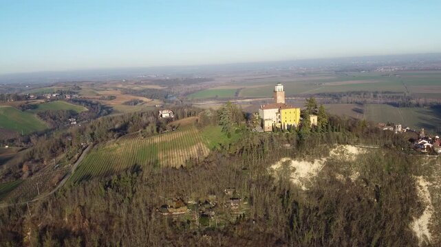 Drone images of Montecastello Castle and hills - Alessandria, Piedmont, Italy