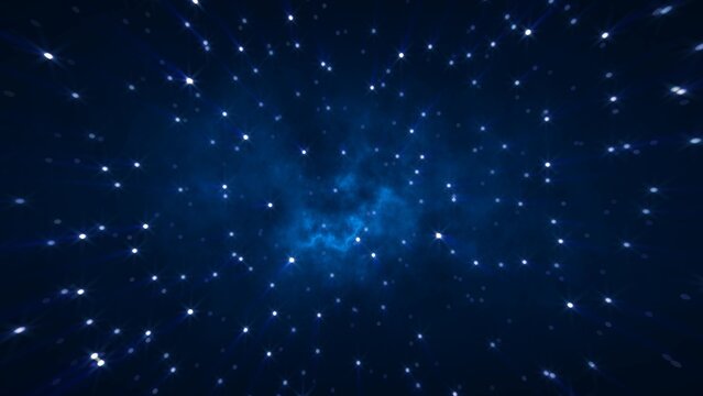 Abstract cosmic background of energetic bright glowing magical stars on a dark sky background