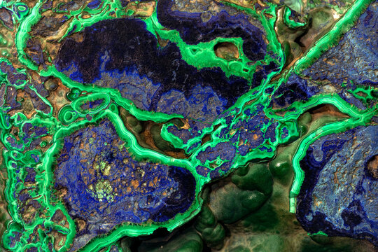 Azurite and malachite stone abstract texture background