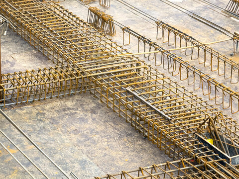 Steel reinforcement cages and rebar work on construction form