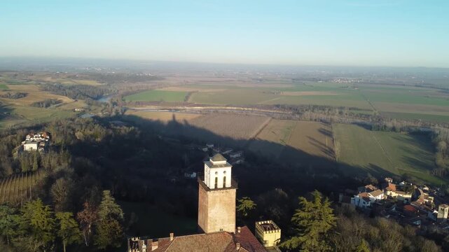 Drone images of Montecastello Castle and hills - Alessandria, Piedmont, Italy