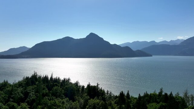 Aerial View of Howe Sound and Coastal Mountains Along Sea to Sky Highway, British Columbia Canada