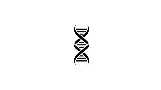 Black graphic depicting a double helix structure against a white background