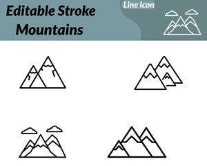 Modern flat vector icon depicting a stylized mountain range with a sun rising behind the peaks. Symbolizing adventure achievement and nature. Clean line minimal design earthy blue green color palette.