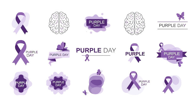 Purple Day Epilepsy Awareness Symbols Collection.