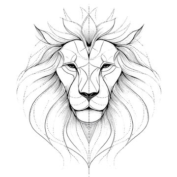 Abstract linear illustration of a lion's head with intricate details  