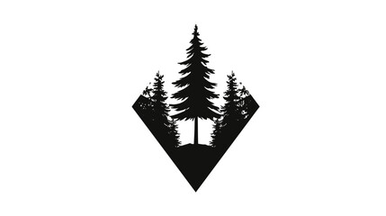 Obraz premium Silhouetted illustration of a forest inside a diamond shape against a white background
