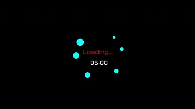A circle loading animation with dots icon and timer, indicates a pending loading process, glitch interruption issues. High quality 4K footage with alpha channel.