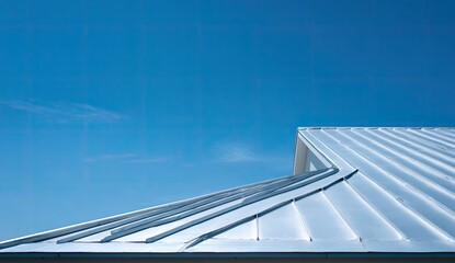 Modern Metal Roof Against a Clear Blue Sky.