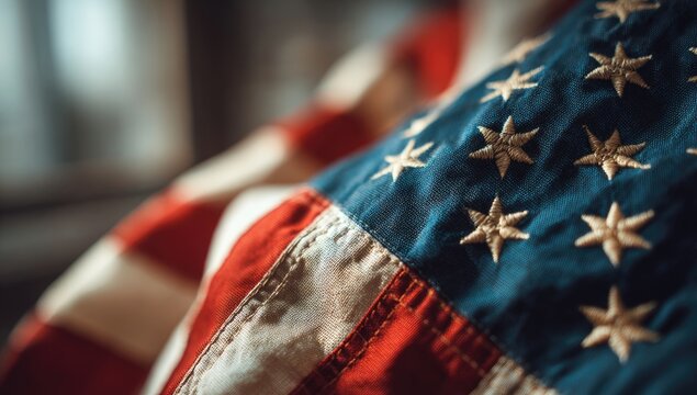 Close-up of the American Flag Stars and Stripes.