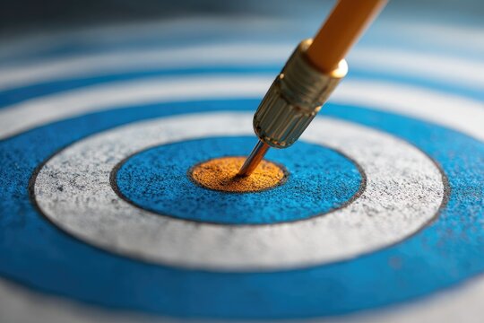 Dart hitting the bullseye on a target board.