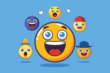 Naklejka premium Vibrant emoticon faces expressing joy and surprise in playful digital illustration