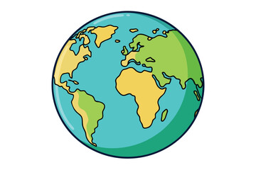 Fototapeta premium Colorful cartoon earth globe vector illustration with continents isolated on white background