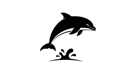 Obraz premium Silhouette of a leaping dolphin with water splashes against a white background