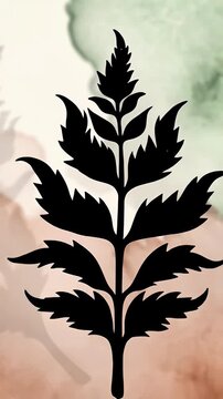Elegant black silhouette of a fern leaf against a soft blurred watercolor background a botanical design element perfect for branding invitations and nature-inspired projects