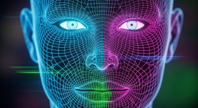 Abstract digital face representation technology data and artificial intelligence