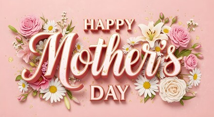 Happy Mother&rsquo;s Day Greeting Card with Elegant Floral Decoration and Pink Background  
