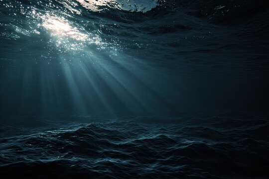 Sunlight Rays Penetrating Deep Ocean Water Surface.