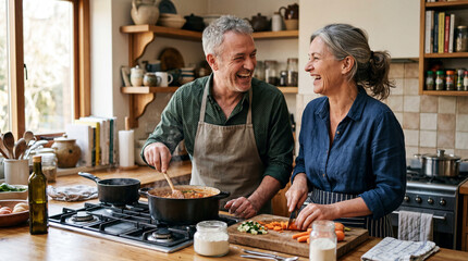 Couple Cooking Together in Kitchen