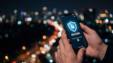 Person Holding Phone with Security App Active
