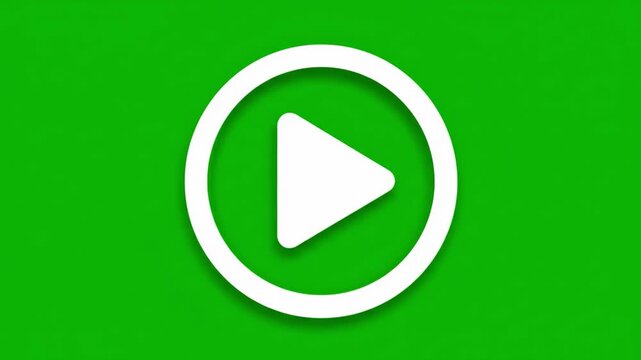 A bright, glowing play button icon centered against a vibrant green screen background. Ideal for video editing, motion graphics, and broadcast visuals