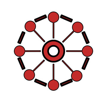 Japanese anime inspired geometric symbol of a ninja clan eye. Abstract red and black network icon for technology, connection, and mysterious power. Vector logo.